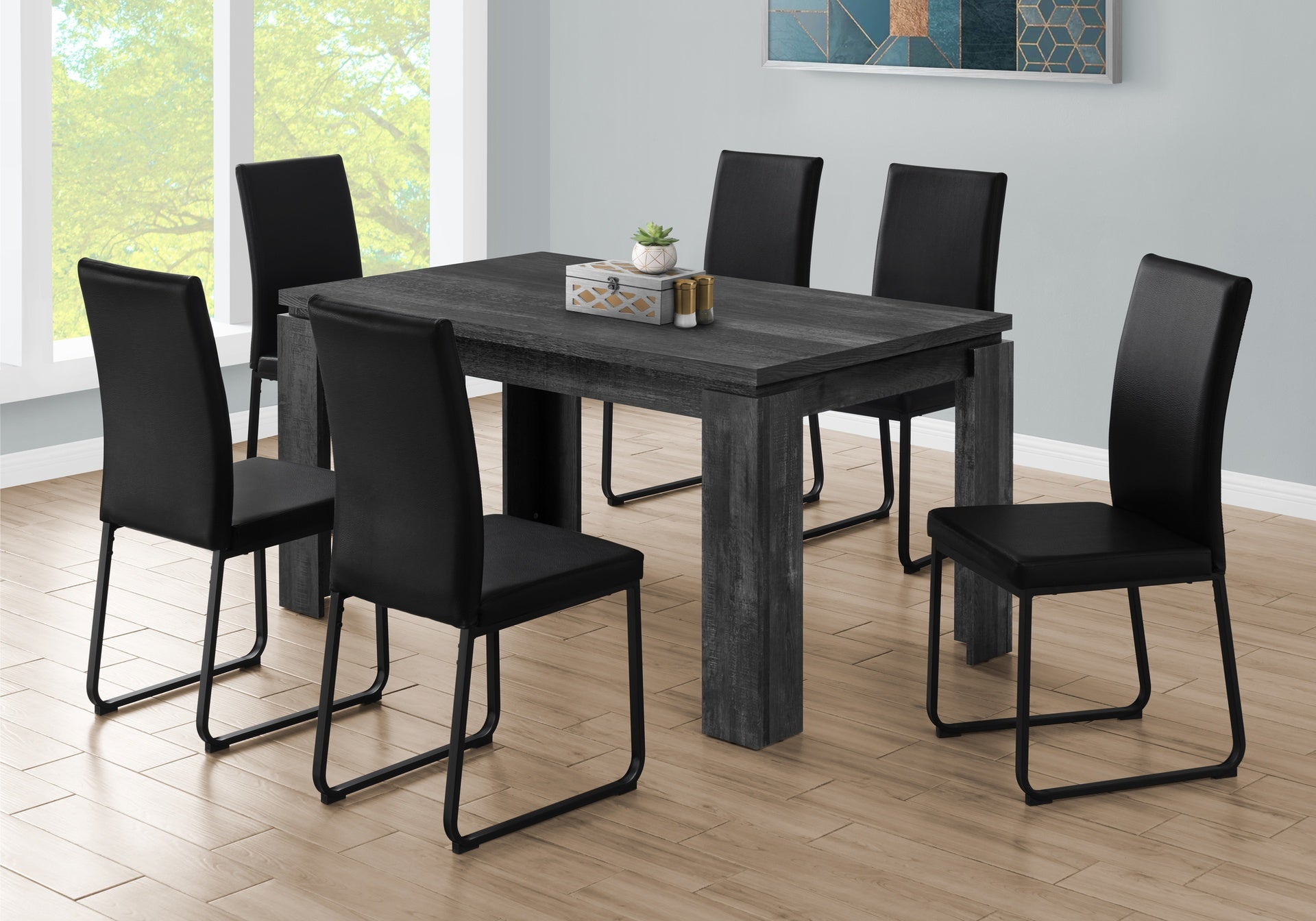 Dining Table, 60" Rectangular, Kitchen, Dining Room, Black Laminate, Contemporary, Modern
