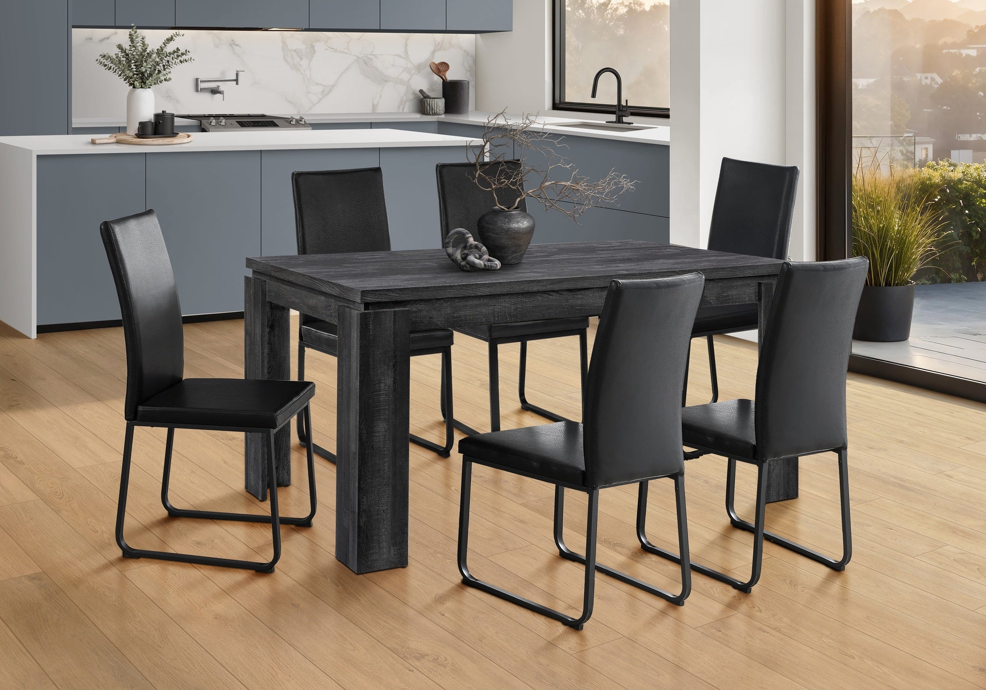 Dining Table, 60" Rectangular, Kitchen, Dining Room, Black Laminate, Contemporary, Modern