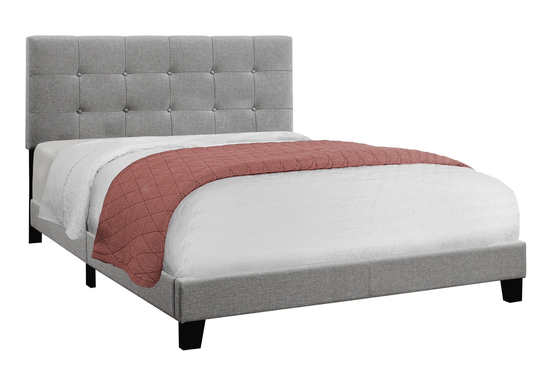 Bed, Queen Size, Bedroom, Upholstered, Grey Linen Look, Transitional