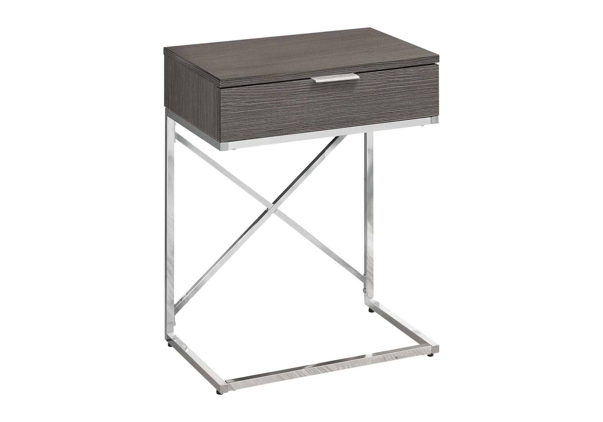 Accent Table, Side, End, Nightstand, Lamp, Storage Drawer, Living Room, Bedroom, Grey Laminate, Chrome Metal, Contemporary, Modern