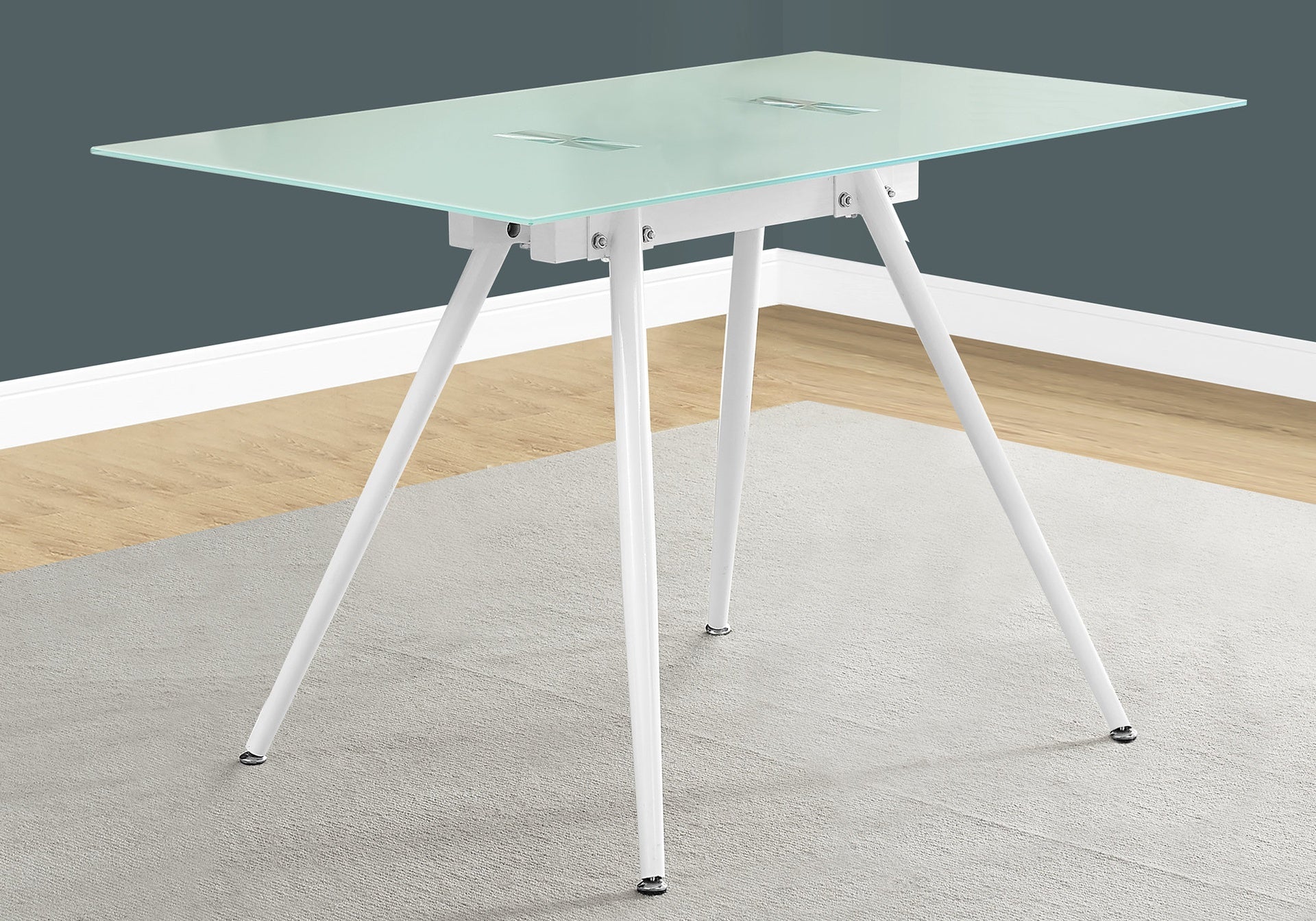 Computer Desk, Home Office, Laptop, 48"l, Work, White Metal, Tempered Glass, Contemporary, Modern