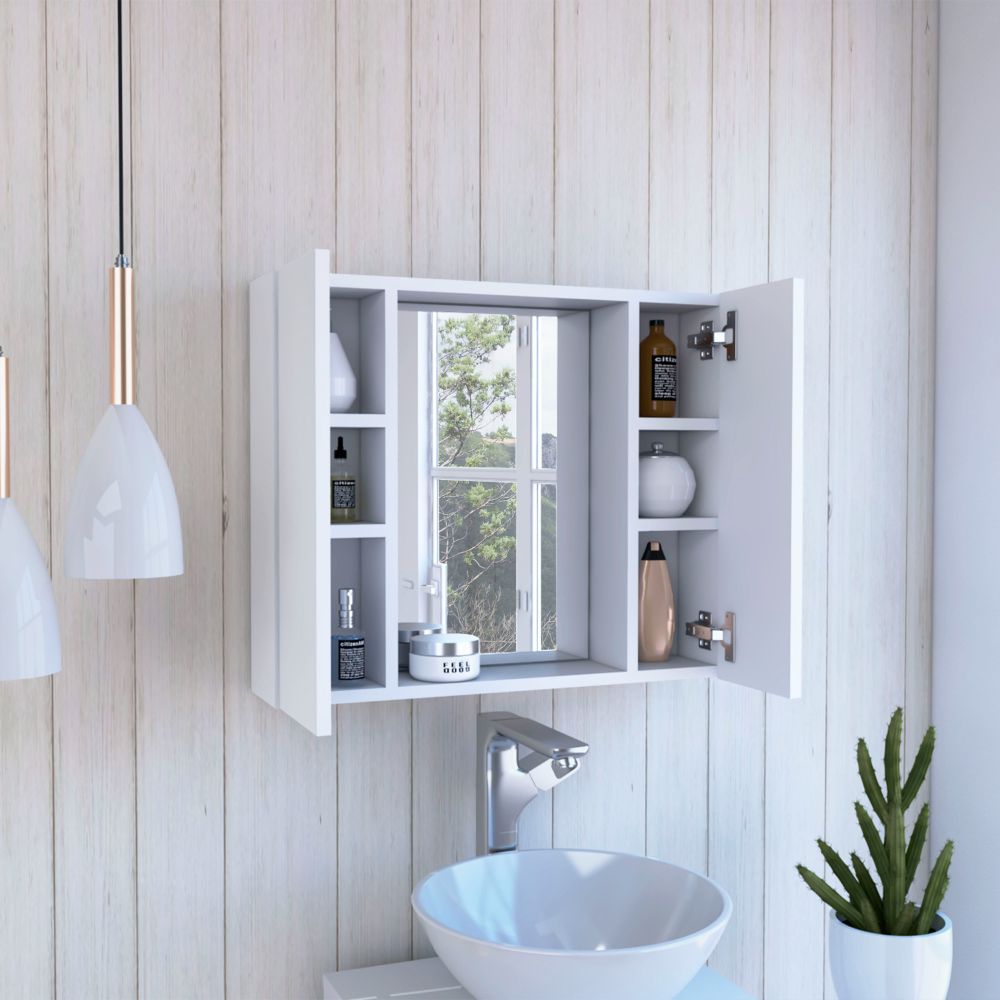Medicine Double Door Cabinet 19" H, One External Shelf, White