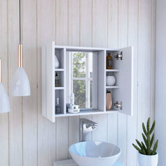 Medicine Double Door Cabinet 19" H, One External Shelf, White