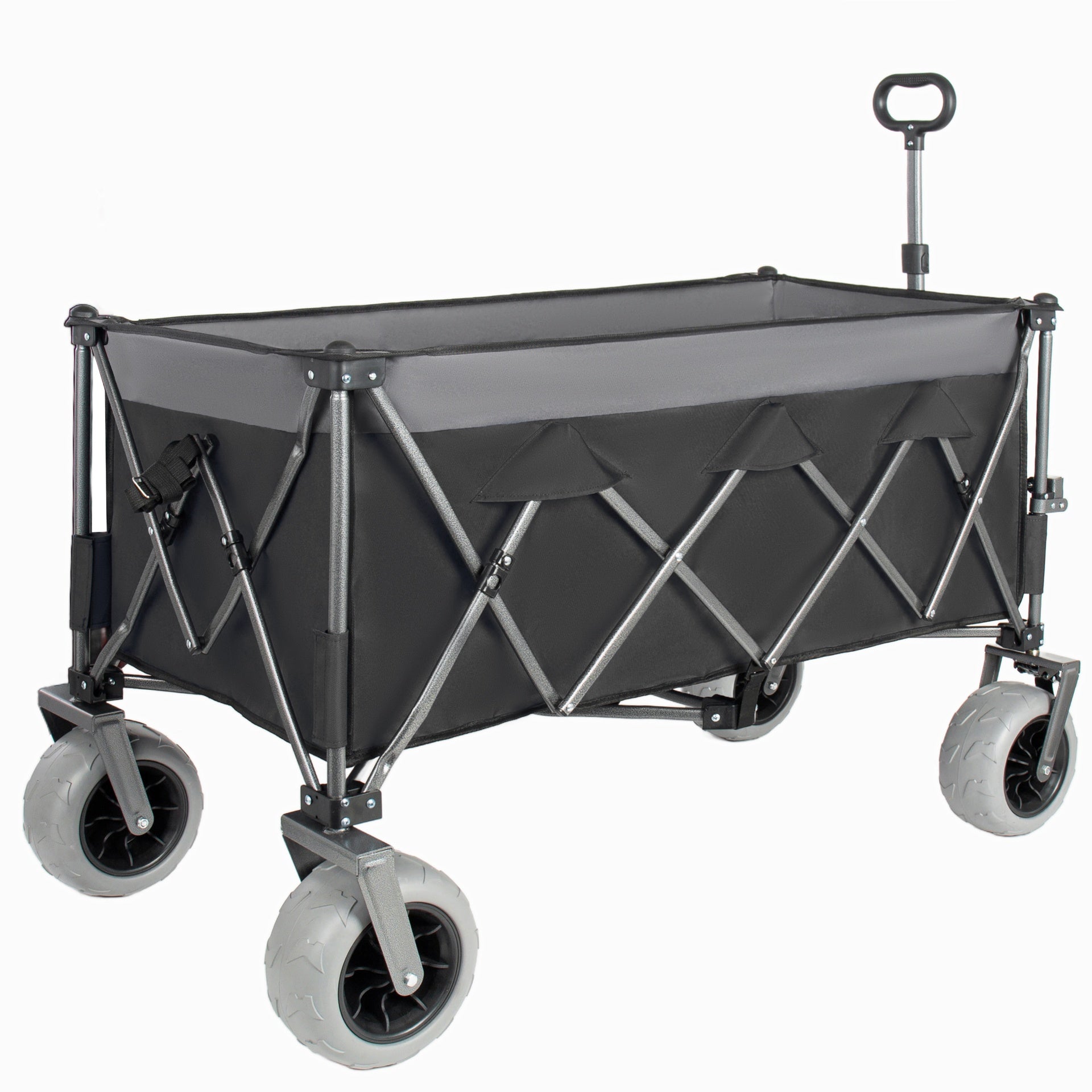 52-inch Extended Heavy-Duty Foldable Utility Wagon, 560lbs, Patented Ultra-Stable Frame, 1:6 Space-Saving Fold, Portable and Collapsible for Beach, Sports, and Garden Use, Black+Gray