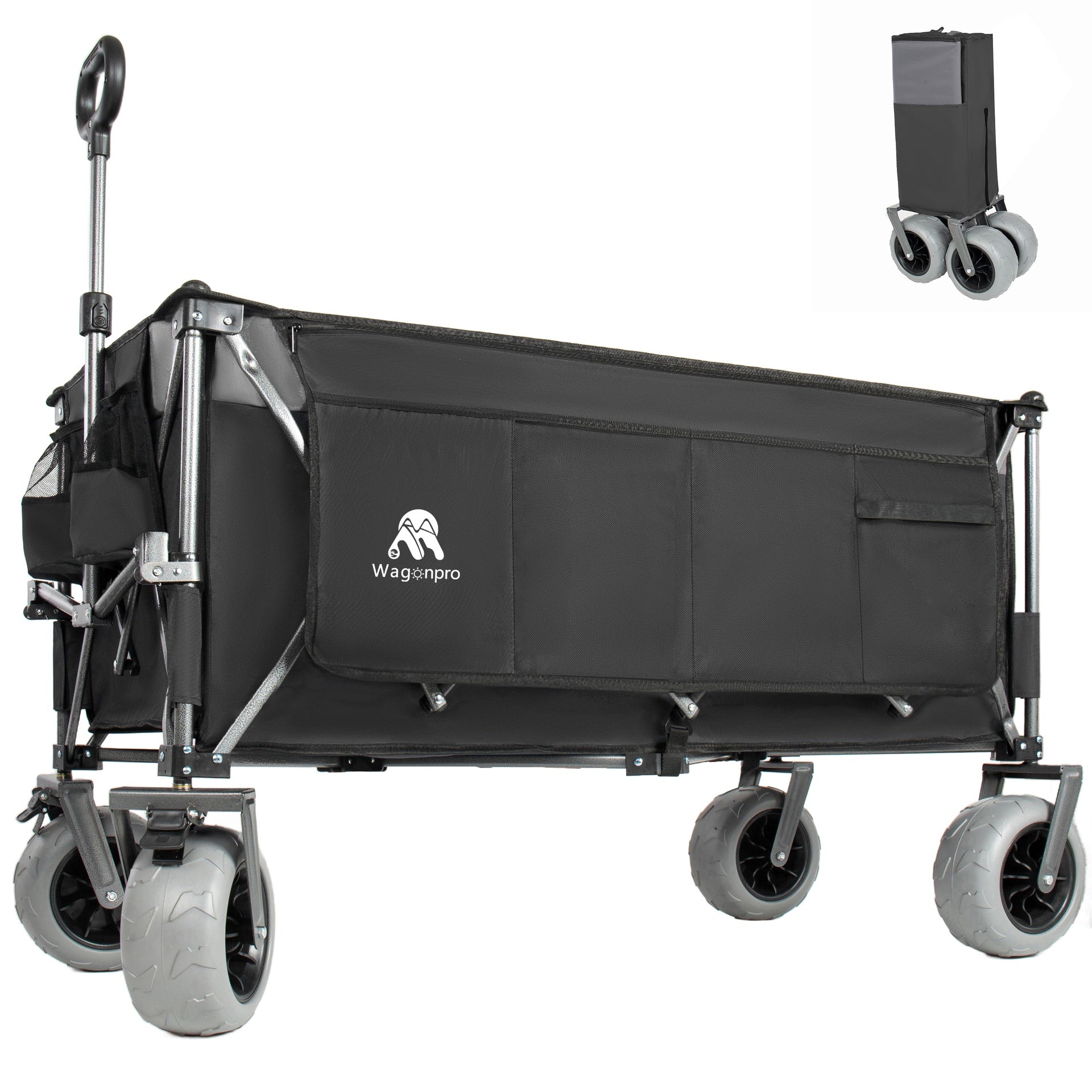 52-inch Extended Heavy-Duty Foldable Utility Wagon, 560lbs, Patented Ultra-Stable Frame, 1:6 Space-Saving Fold, Portable and Collapsible for Beach, Sports, and Garden Use, Black+Gray