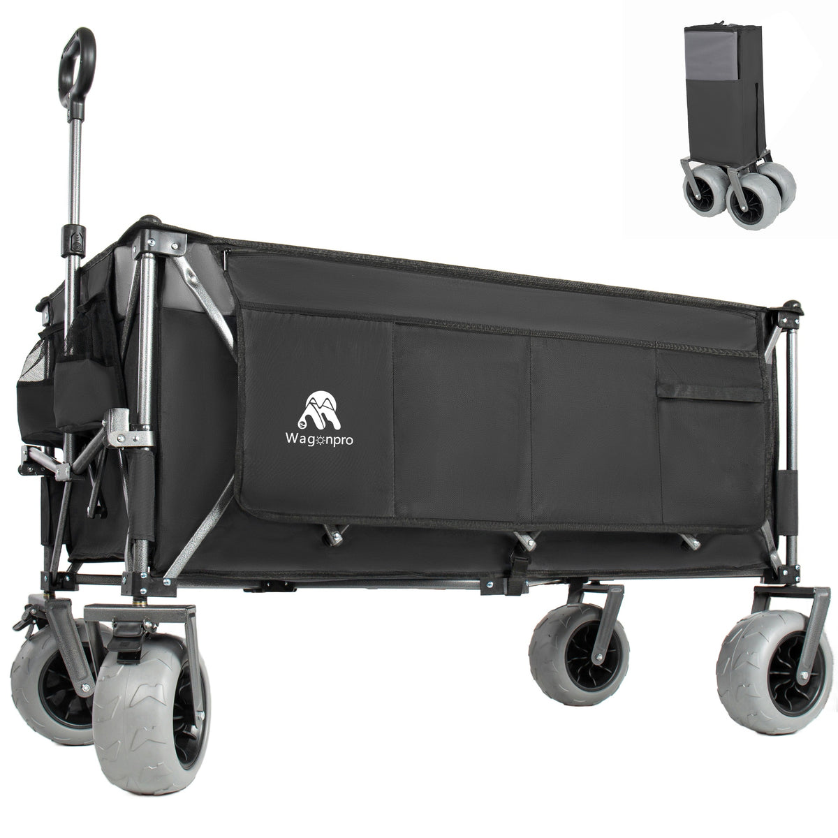 52-inch Extended Heavy-Duty Foldable Utility Wagon, 560lbs, Patented Ultra-Stable Frame, 1:6 Space-Saving Fold, Portable and Collapsible for Beach, Sports, and Garden Use, Black+Gray