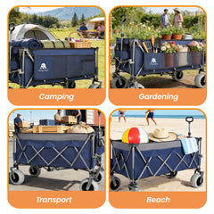 52-inch Extended Heavy-Duty Foldable Utility Wagon, 560lbs, Patented Ultra-Stable Frame, 1:6 Space-Saving Fold, Portable and Collapsible for Beach, Sports, and Garden Use, Dark Blue+Gray