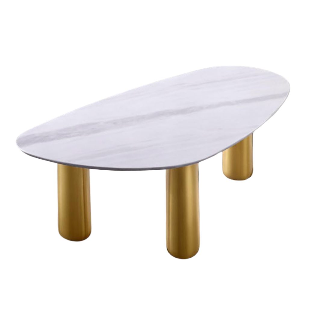 Contemporary Style 1pc Coffee Table Sintered Stone Top Gold Legs Soft Corner Edges White And Matte Gold Finish