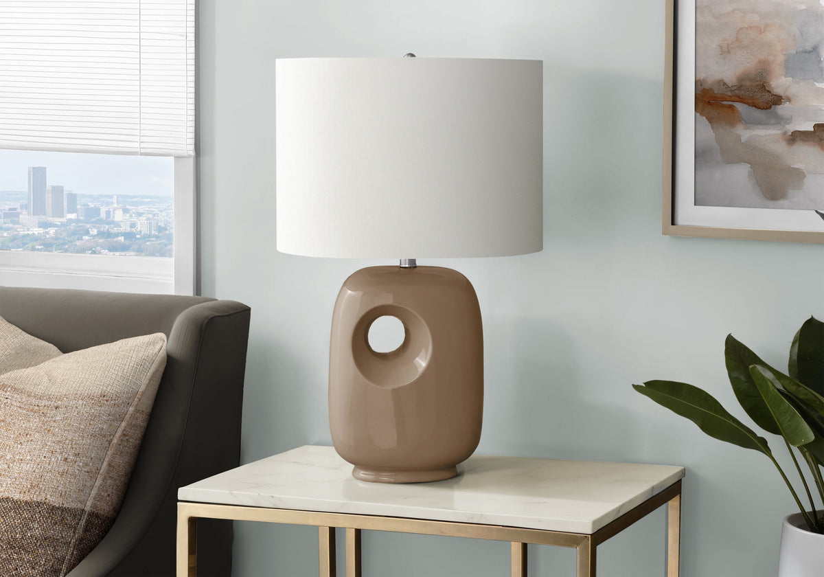 Lighting, 26"h, Table Lamp, Brown Ceramic, Ivory / Cream Shade, Contemporary, Modern