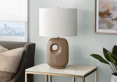 Lighting, 26"h, Table Lamp, Brown Ceramic, Ivory / Cream Shade, Contemporary, Modern