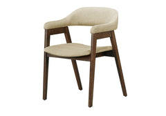 Dining Chair, 32" Height, Set Of 2, Side, Upholstered, Dining Room, Kitchen, Dark Walnut, Sand Fabric, Mid Century, Modern