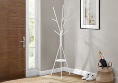 Coat Rack, 72"h, Bedroom, Entryway, Hall Tree, 6 Hooks, White Metal, Contemporary, Modern