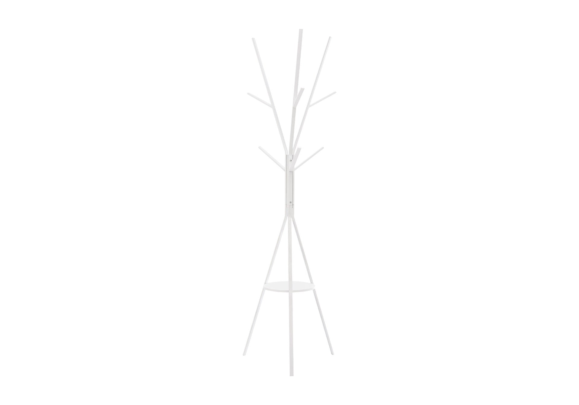 Coat Rack, 72"h, Bedroom, Entryway, Hall Tree, 6 Hooks, White Metal, Contemporary, Modern