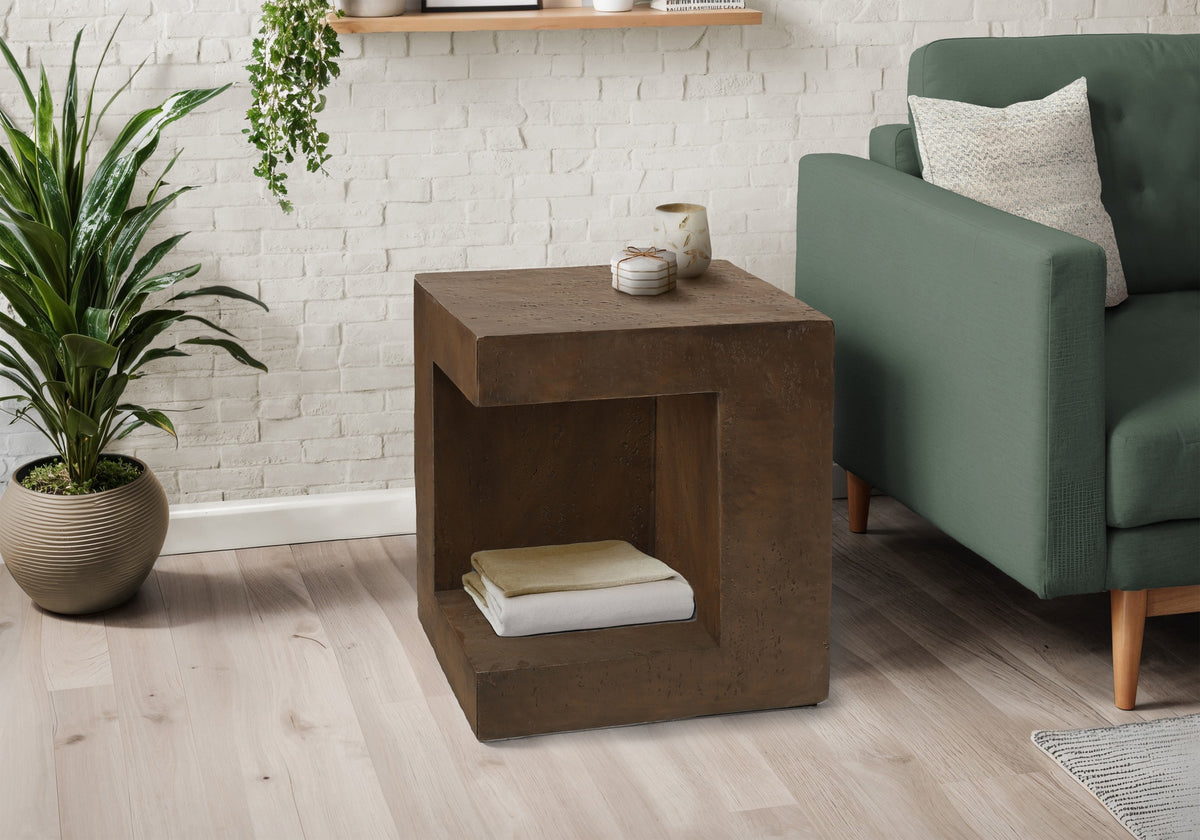 Accent Table, 25"h, Indoor Or Outdoor, Side Table, Nightstand, End, Square, Bedroom, Living Room, Walnut, Contemporary, Modern