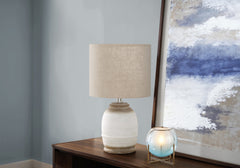 Lighting, 16"h, Cream Resin, Beige Shade, Contemporary