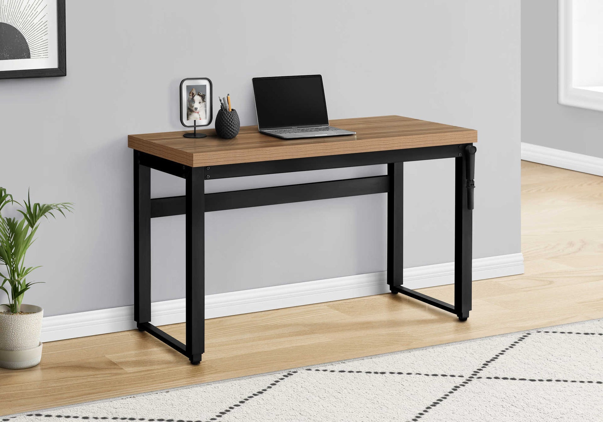 Computer Desk, Home Office, Standing, Adjustable, 48"l, Work, Laptop, Brown Laminate, Black Metal, Contemporary, Modern