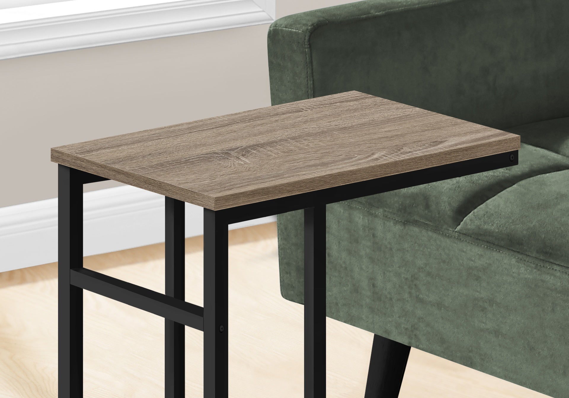 Accent Table, C-shaped, End, Side, Snack, Living Room, Bedroom, Brown Laminate, Black Metal, Contemporary, Modern