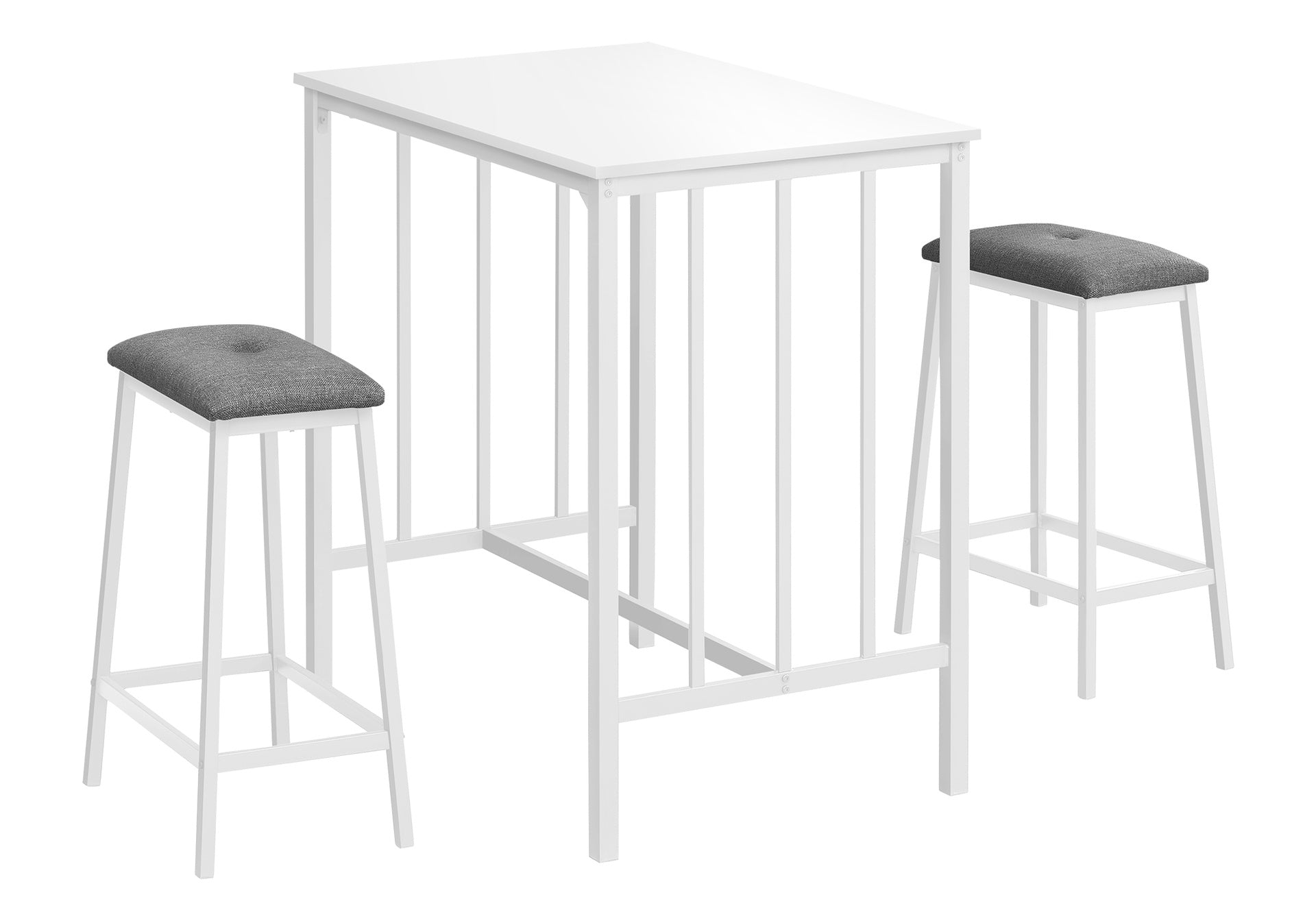 Dining Set, 3pcs Set, Counter Height, 36" Rectangular, Small, Kitchen, White Laminate, White Metal, Contemporary, Modern
