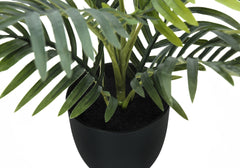 Artificial Plant, 20" Tall, Palm, Indoor, Faux, Fake, Table, Greenery, Potted, Real Touch, Decorative, Green Leaves, Black Pot