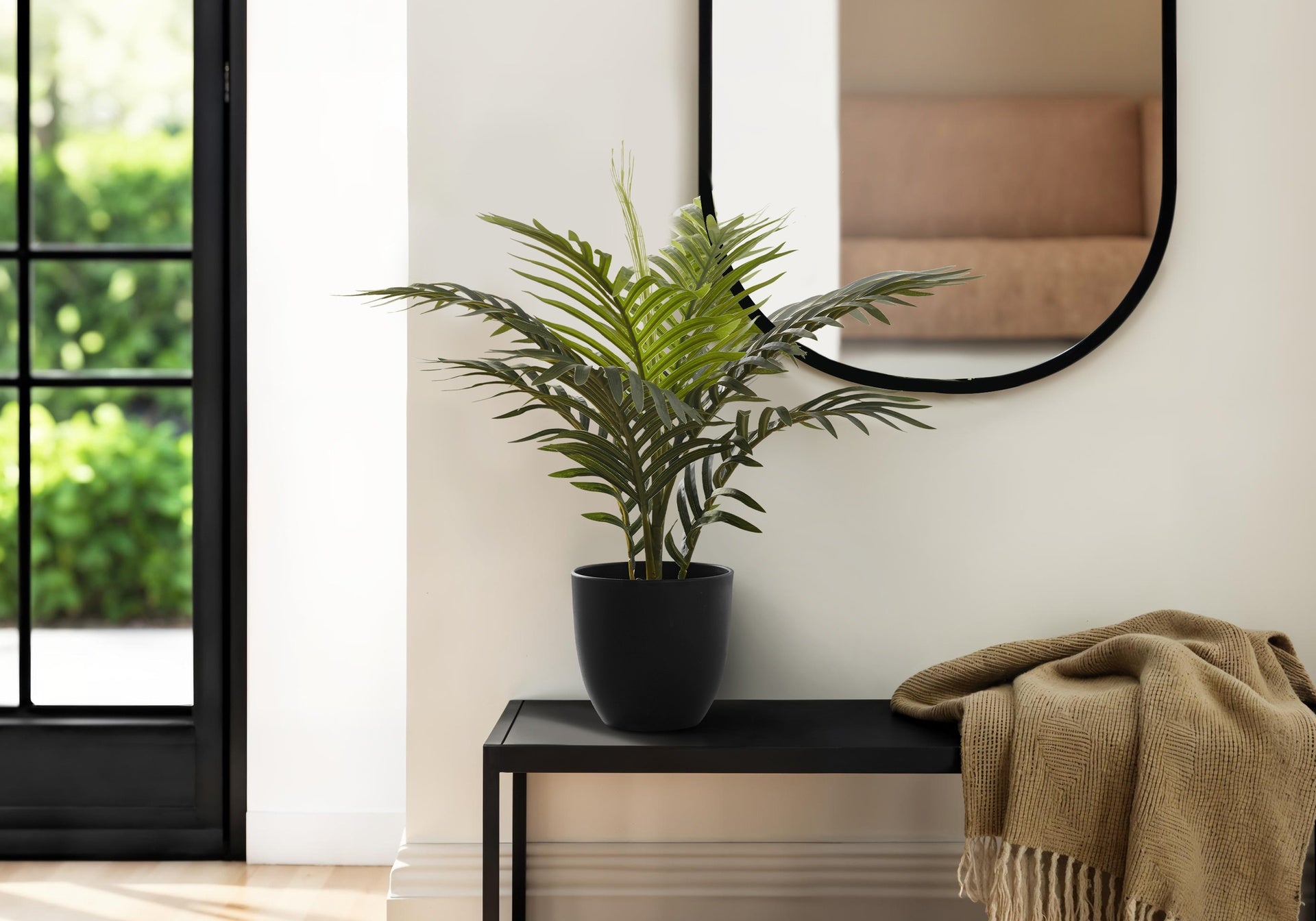 Artificial Plant, 20" Tall, Palm, Indoor, Faux, Fake, Table, Greenery, Potted, Real Touch, Decorative, Green Leaves, Black Pot