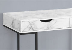 Computer Desk, Home Office, Laptop, Storage Drawers, 48"l, Work, White Marble Look Laminate, Black Metal, Contemporary, Modern