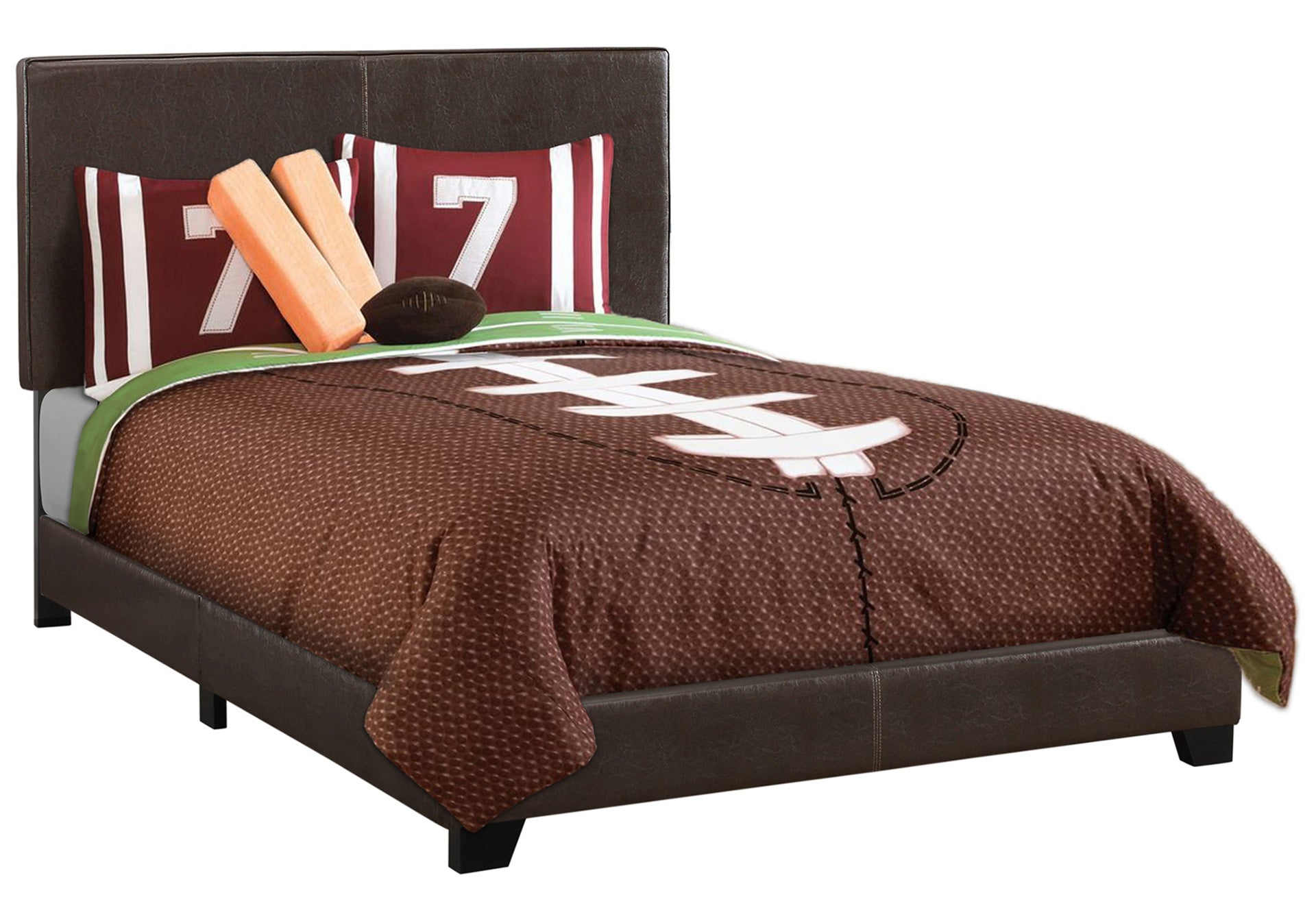 Bed, Full Size, Bedroom, Upholstered, Brown Leather Look, Transitional