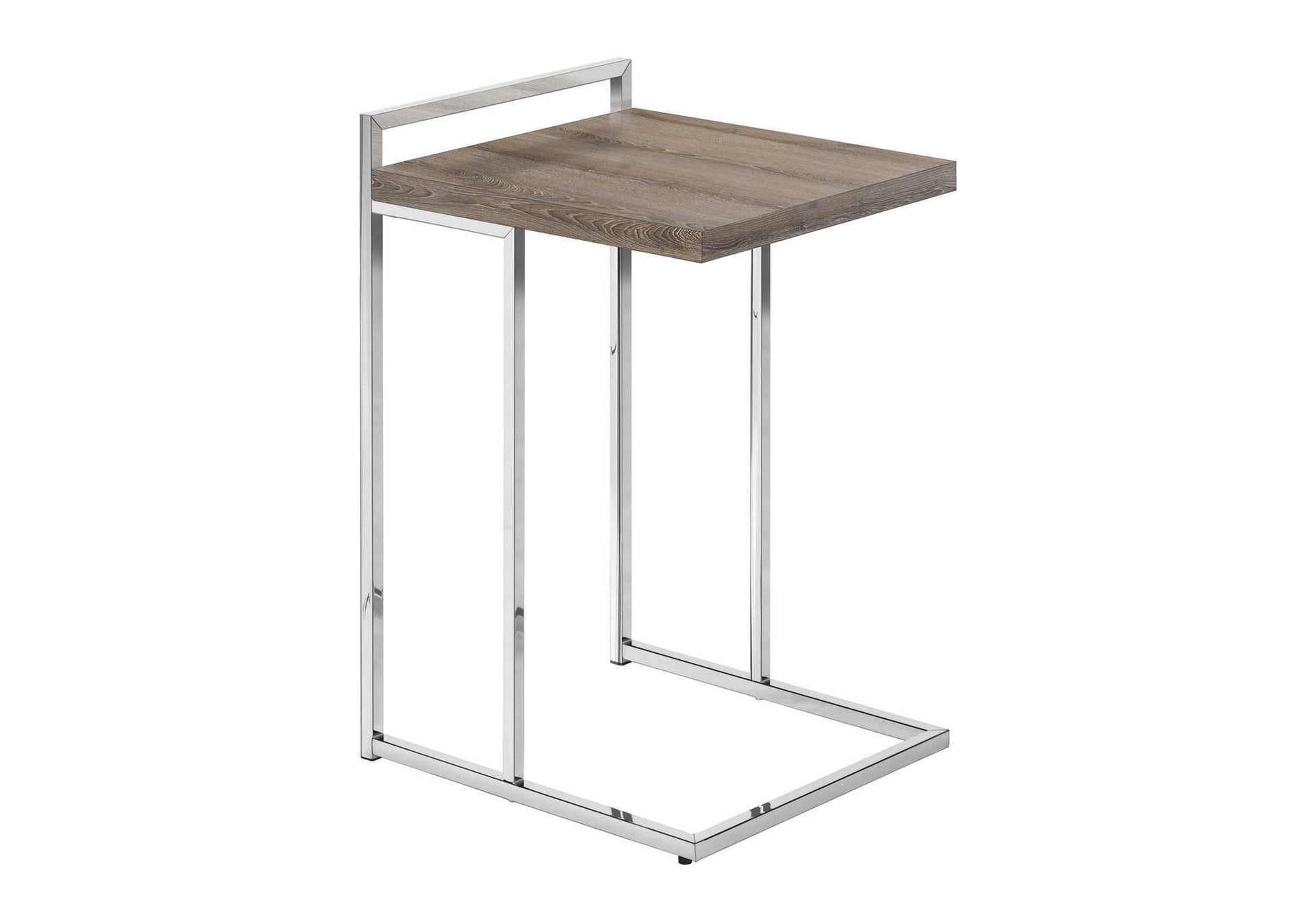 Accent Table, C-shaped, End, Side, Snack, Living Room, Bedroom, Brown Laminate, Chrome Metal, Contemporary, Modern