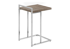 Accent Table, C-shaped, End, Side, Snack, Living Room, Bedroom, Brown Laminate, Chrome Metal, Contemporary, Modern