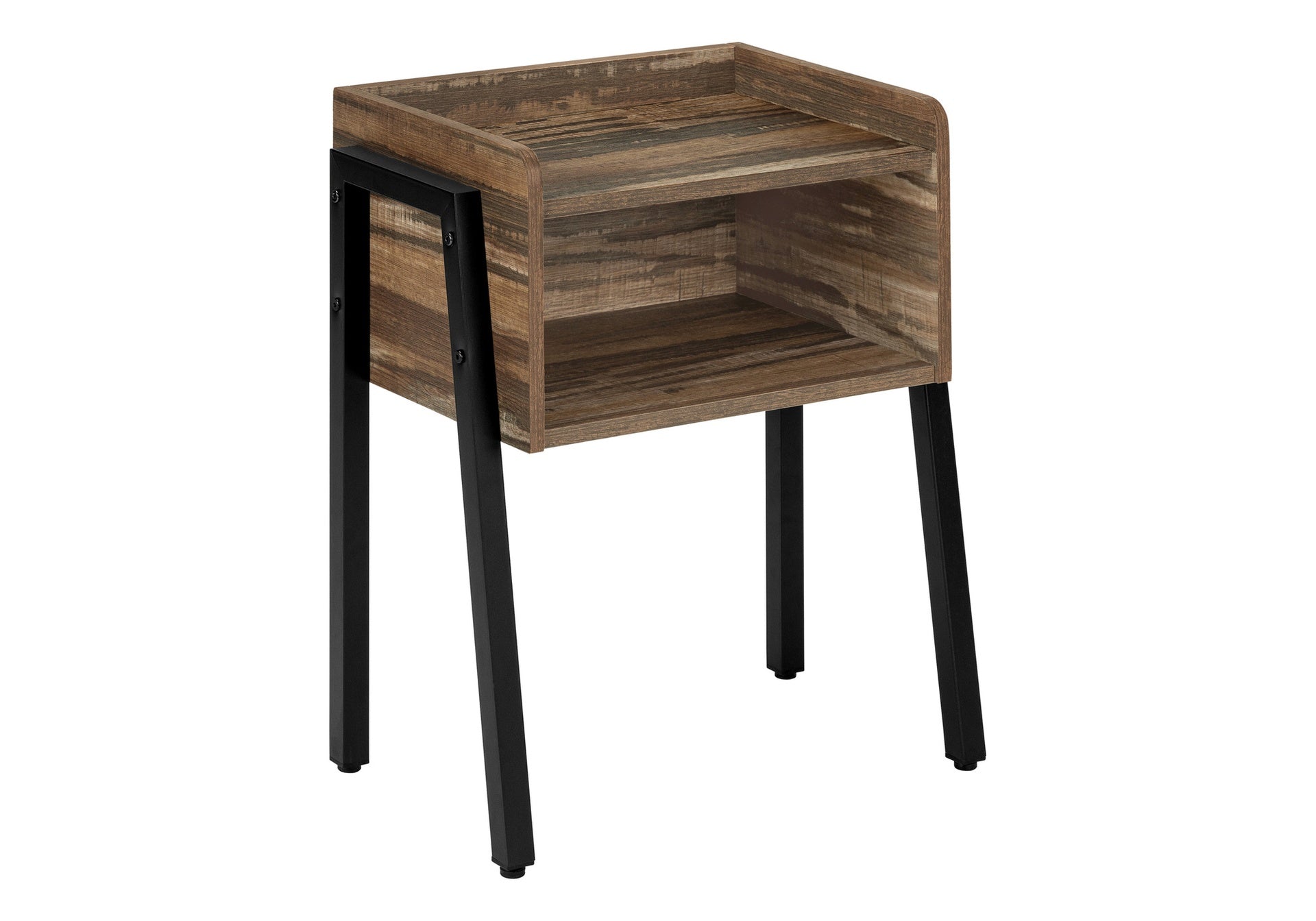 Accent Table, Side, End, Nightstand, Lamp, Living Room, Bedroom, Brown Laminate, Black Metal, Contemporary, Modern