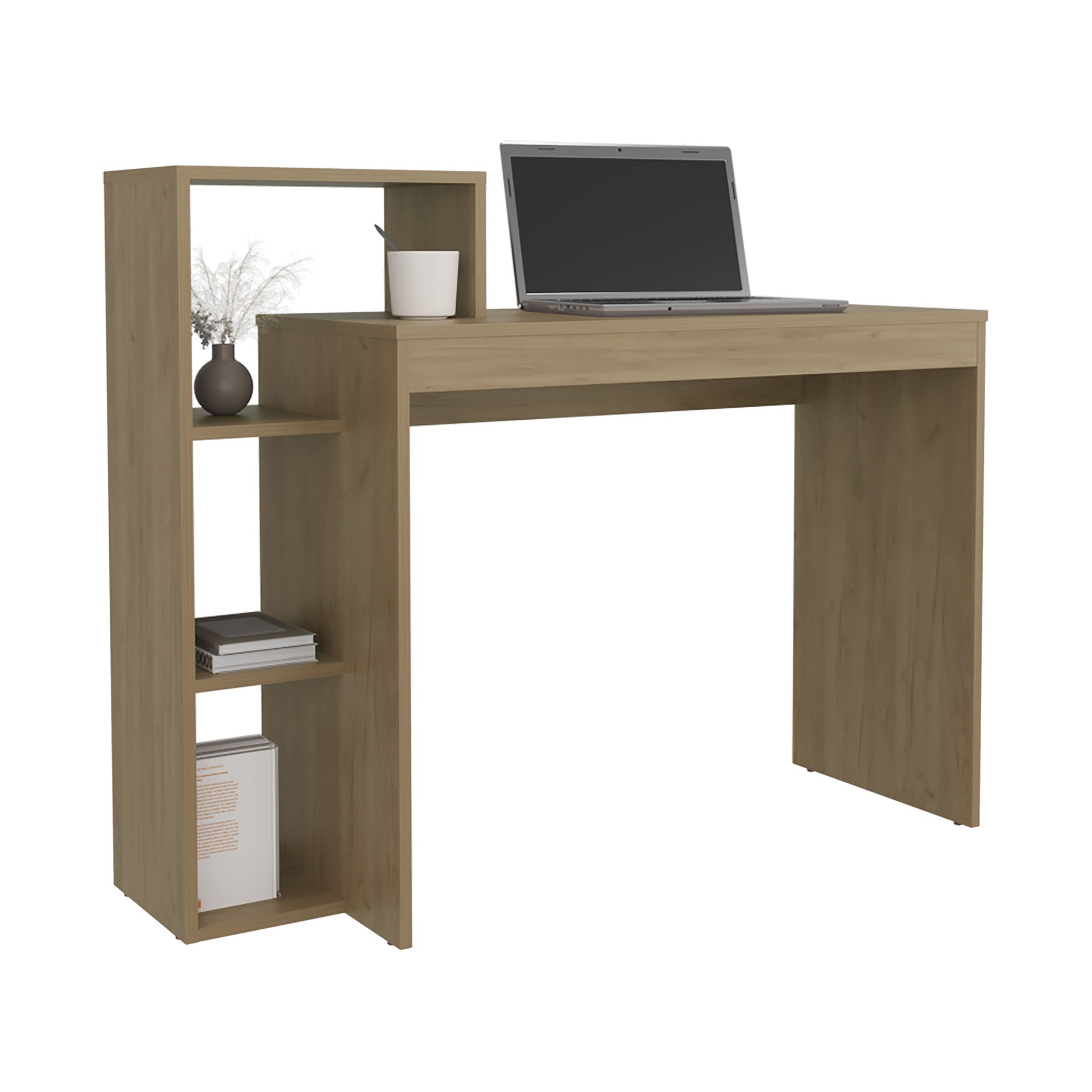 Computer Desk, 3 Shelves, Light Pine