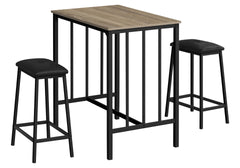 Dining Set, 3pcs Set, Counter Height, 36" Rectangular, Small, Kitchen, Brown Laminate, Black Metal, Contemporary