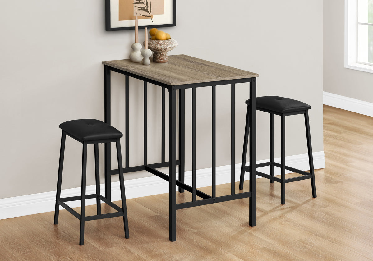Dining Set, 3pcs Set, Counter Height, 36" Rectangular, Small, Kitchen, Brown Laminate, Black Metal, Contemporary
