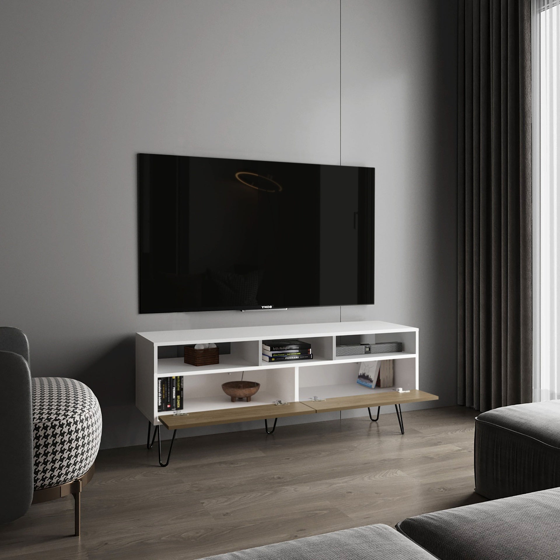 TV Stand, 2 Doors, 3 Shelves, 5 Legs