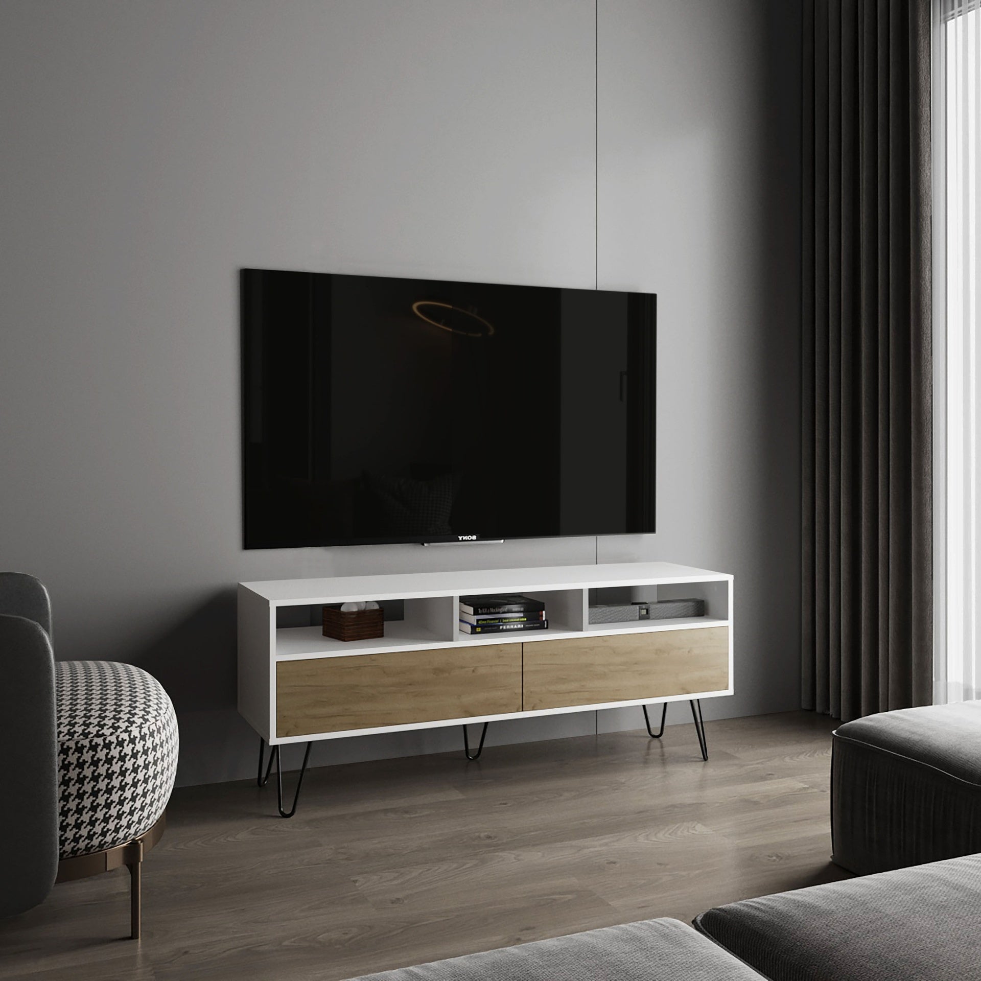 TV Stand, 2 Doors, 3 Shelves, 5 Legs