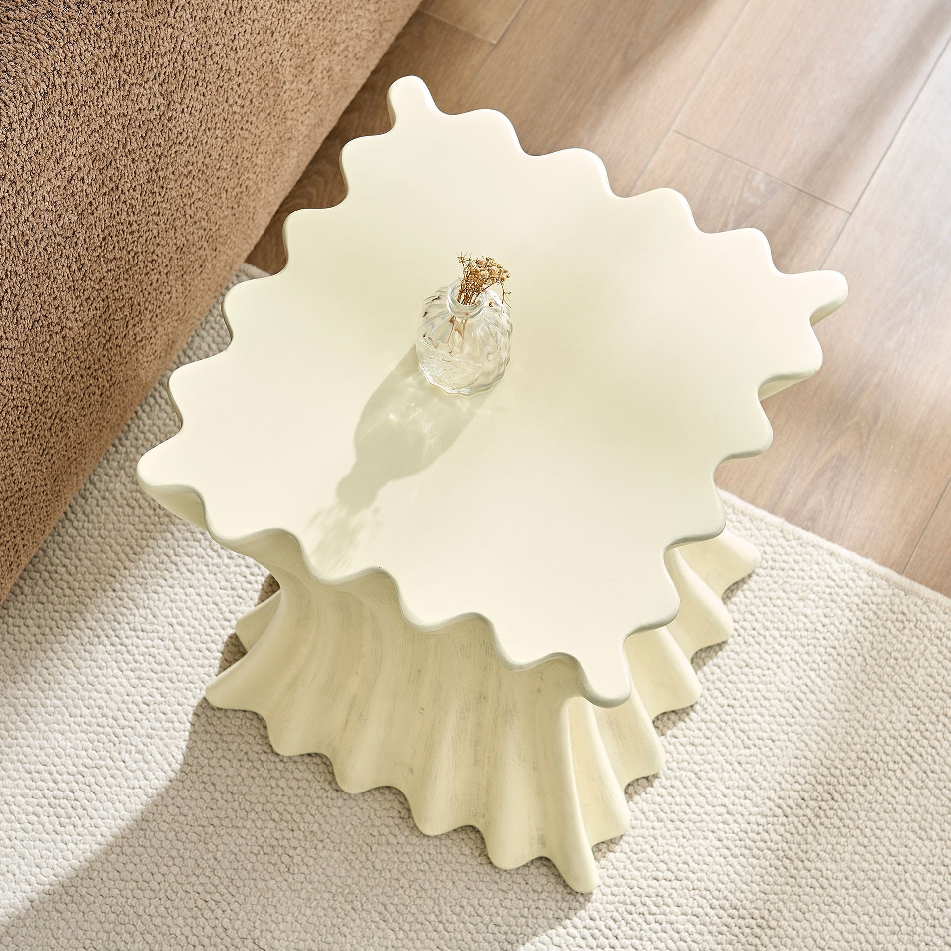 15.16 inch Side Table Vintage Sturdy Fiberglass Table For Living Room Apartment No Need Assembly Beige