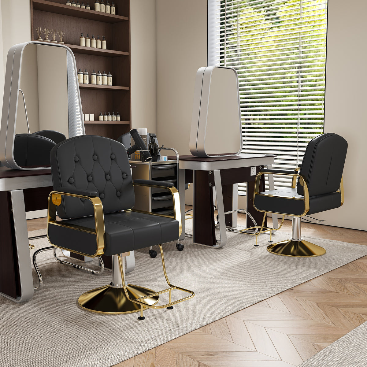 Hydraulic Salon Chair 360° Swivel - Professional Barber Stylist Chair with Pump, Non-Tilting Hairdressing Chair for Salon Tattoo Spa, Black Gold Stylist Equipment (Single Pack)