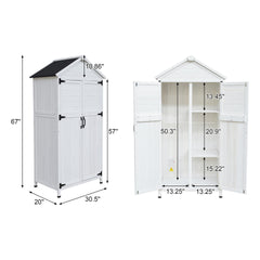 67" White Fir Wood Storage Shed with Double Doors