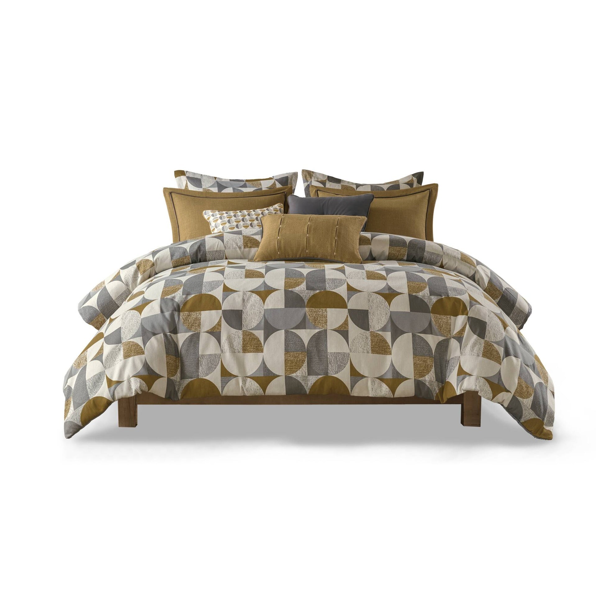 8 PCS Queen Jacquard Oversized Duvet Style Comforter Set Gold