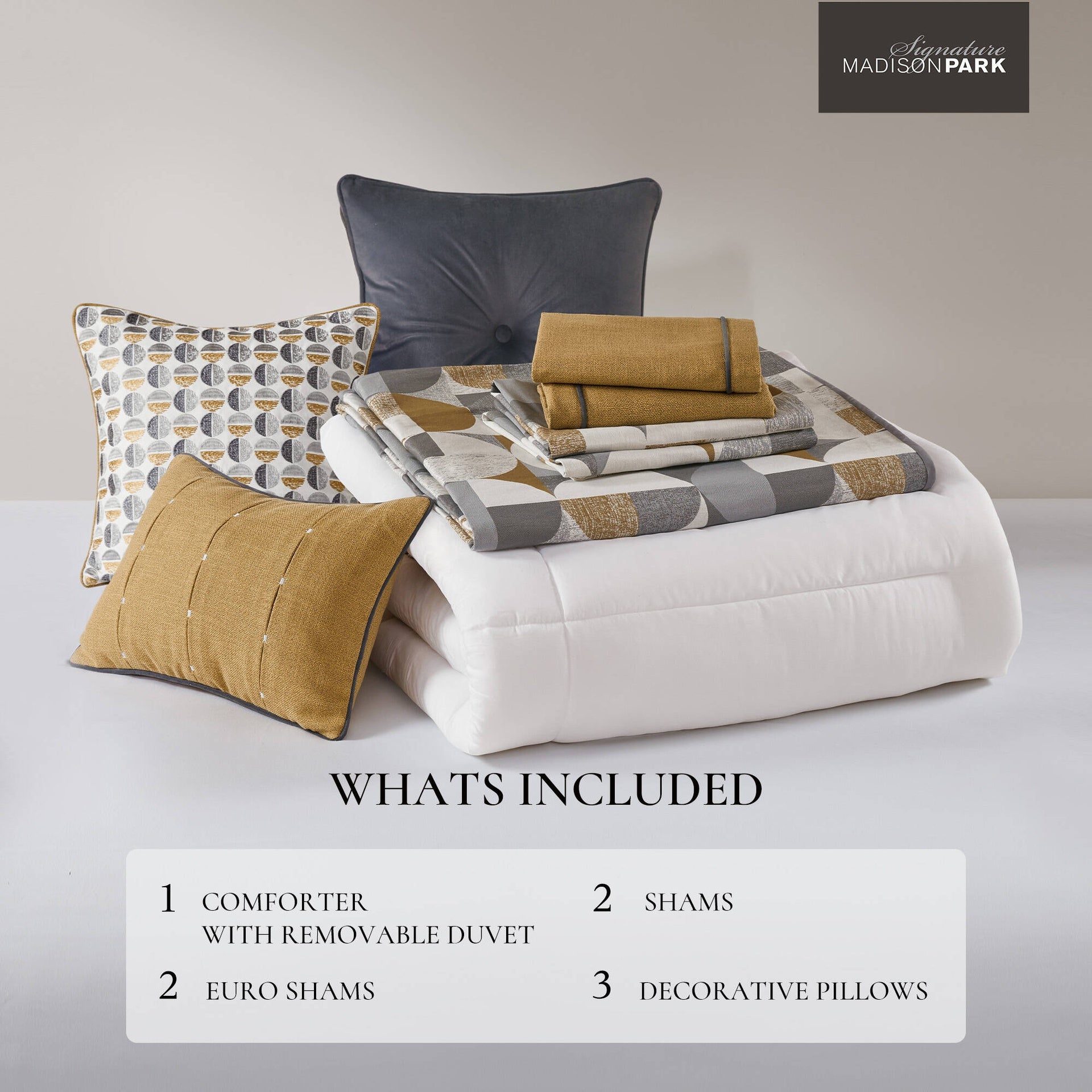 8 PCS Queen Jacquard Oversized Duvet Style Comforter Set Gold