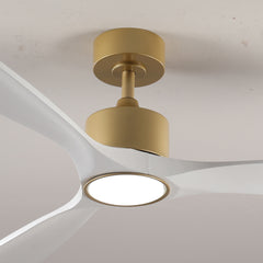 52 Inch 3 Rod Solid Wood Ceiling Fan With Light Kit Dimmable LED, DC 6 Speed ,Remote Control Ceiling Fan  for Patio Living Room, Bedroom, Office,Indoor.(GOLD +WHITE)