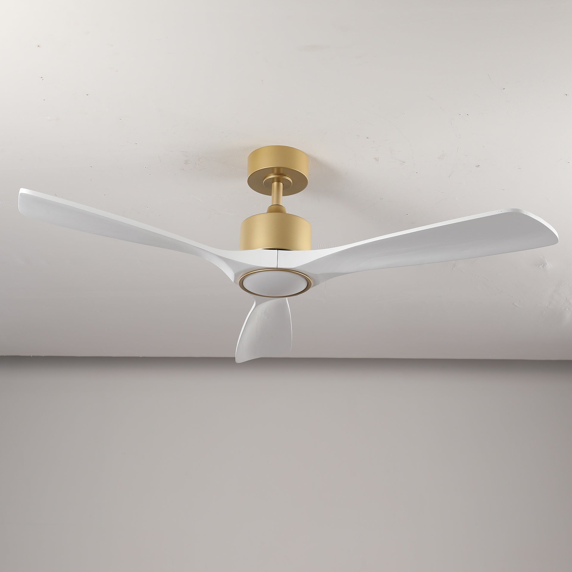 52 Inch 3 Rod Solid Wood Ceiling Fan With Light Kit Dimmable LED, DC 6 Speed ,Remote Control Ceiling Fan  for Patio Living Room, Bedroom, Office,Indoor.(GOLD +WHITE)