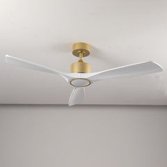 52 Inch 3 Rod Solid Wood Ceiling Fan With Light Kit Dimmable LED, DC 6 Speed ,Remote Control Ceiling Fan  for Patio Living Room, Bedroom, Office,Indoor.(GOLD +WHITE)