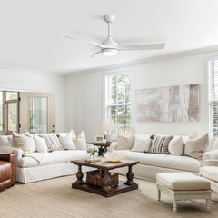 52 Inch Modern White Ceiling Fan with 18W LED Light and Remote Control 3 ABS Blades Noiseless Reversible DC Motor