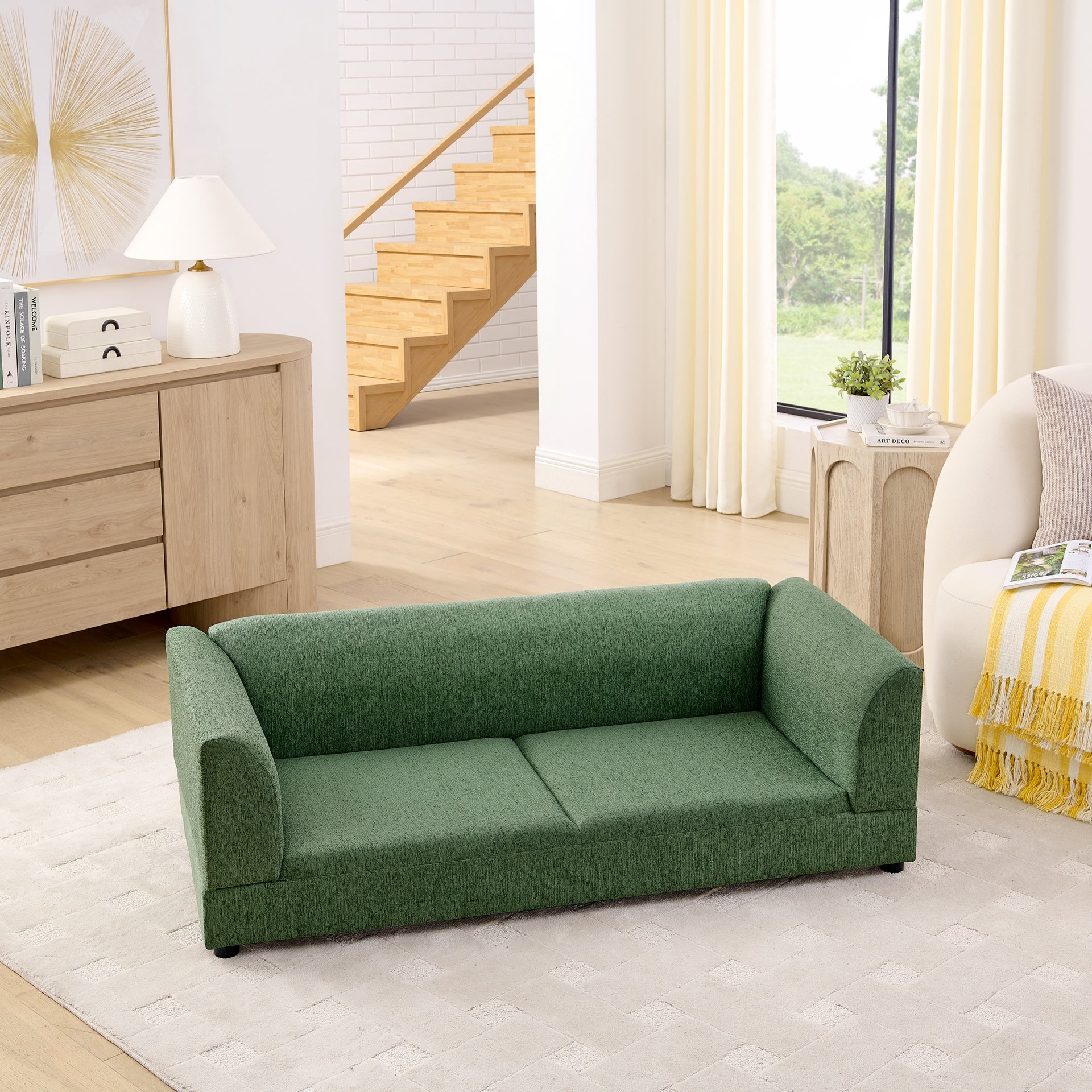 Comfortable Oversized Pet Sofa for Medium/Large Dogs - Modern Rectangular Design with Backrest, Armrests & Soft Cushion -OLIVE GREEN(56.5"*26"*17")