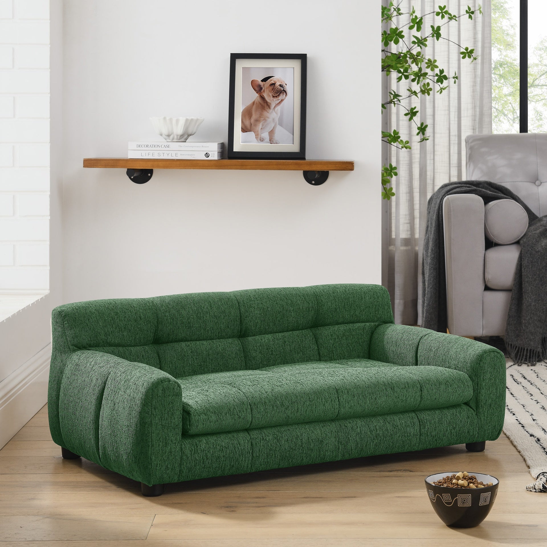Soft and comfortable pet sofa with backrest and armrests, suitable for modern rectangular pet sofas for small and medium-sized dogs-Green
