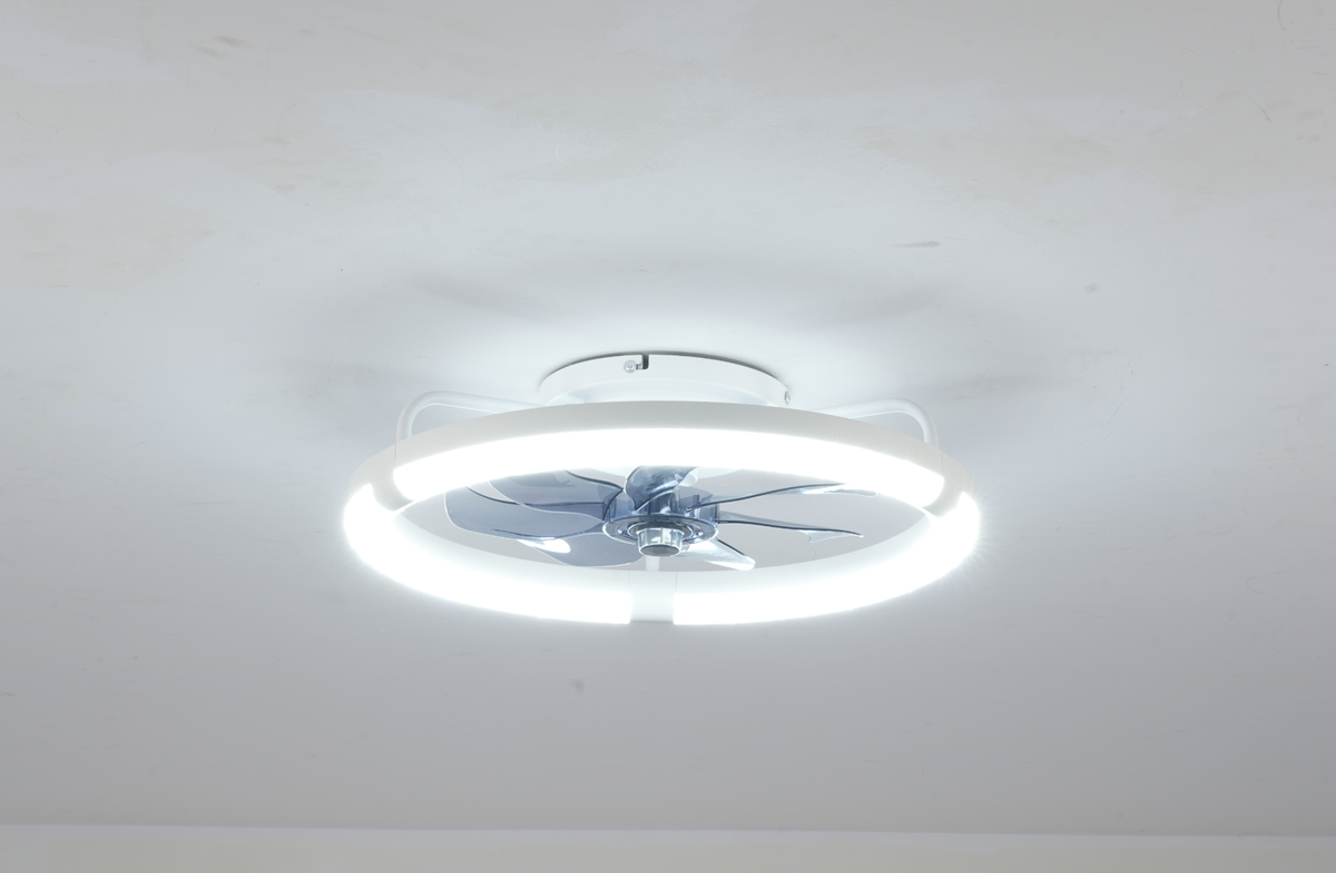 20" Ceiling Fans with Kit ,LED Light Source and Remote Control, 3000-6500K Dimmable Modern Flush Mount LED Fan Light, 6 Speeds, Quiet DC Motor For Living room, Bedroom,Kitchen----Matte White+WOOD