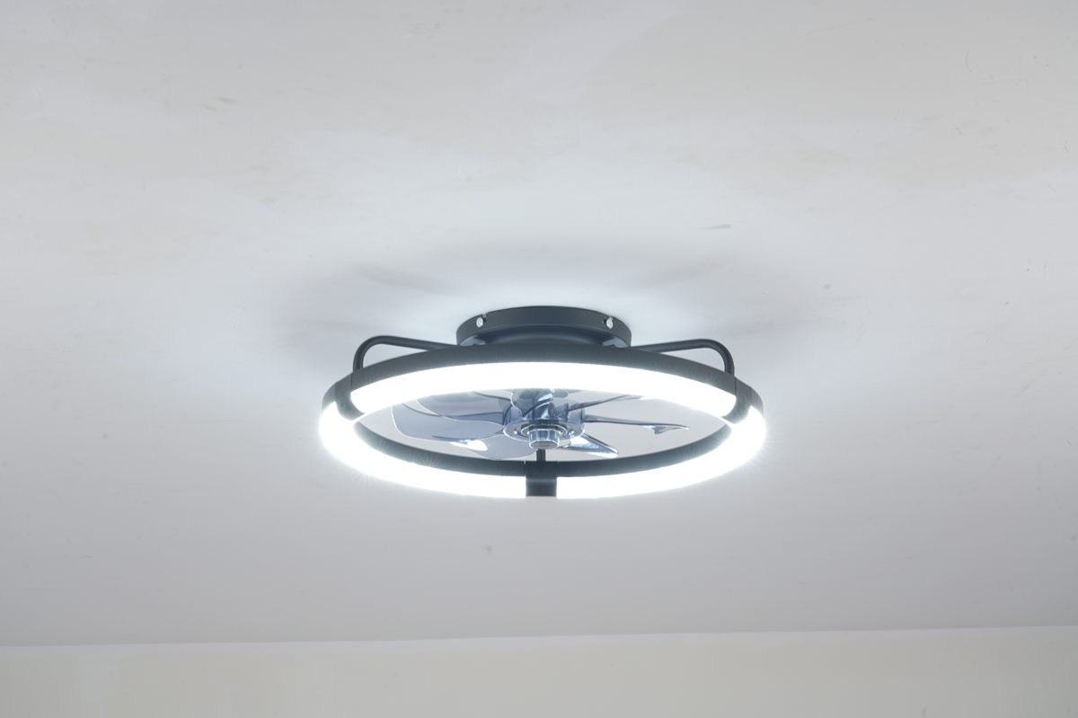 20" Ceiling Fans with Kit ,LED Light Source and Remote Control, 3000-6500K Dimmable Modern Flush Mount LED Fan Light, 6 Speeds, Quiet DC Motor For Living room, Bedroom,Kitchen----Matte Black