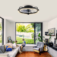 20" Ceiling Fans with Kit ,LED Light Source and Remote Control, 3000-6500K Dimmable Modern Flush Mount LED Fan Light, 6 Speeds, Quiet DC Motor For Living room, Bedroom,Kitchen----Matte Black