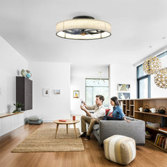 20"   Fabric Farmhouse 7 PCS Blades Ceiling fan With Remote Control, Quiet DC Motor Ceiling Fan   For Living room, Bedroom,Kitchen--NOT INCLUDED BULBS