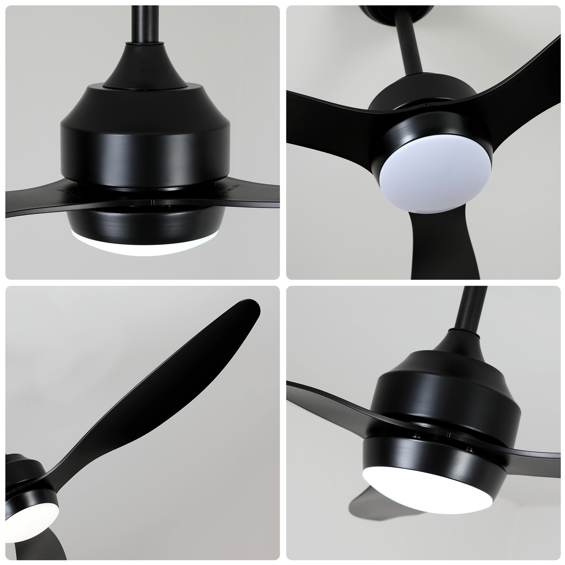 52" Ceiling Fan with Lights Quiet DC Motor 3 ABS Blade Ceiling Fans 6 Speed Levels,Reversible Ceiling Fan, for Patio Living Room, Bedroom, Office,Indoor.(Matte Black )